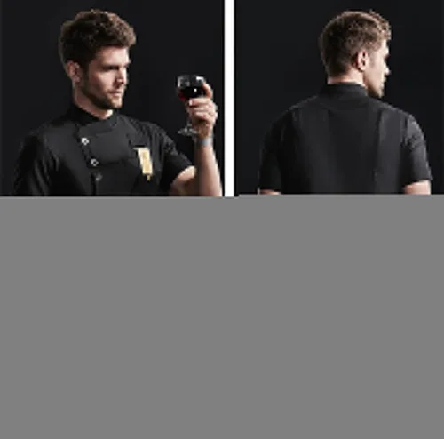 Miniatura 4 de Chaqueta de chef de moda para hombre, transpirable, con ventilación oculta, uniforme de chef (abrigo + delantal)