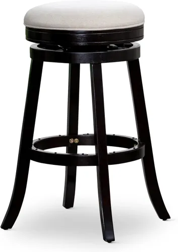 Miniatura 17 de DTY Indoor Living Creede - Taburetes de altura de mostrador de 26 pulgadas, giratorios sin espalda, acabado cereza con asiento de cuero de hueso