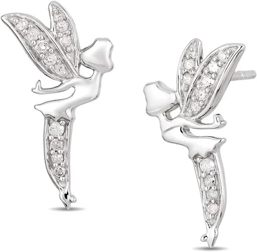 Jewelili Encantado Disney Fine Jewelry Pendientes de plata esterlina 110 CTTW Diamond Tinker Bell, Metal, Diamante
