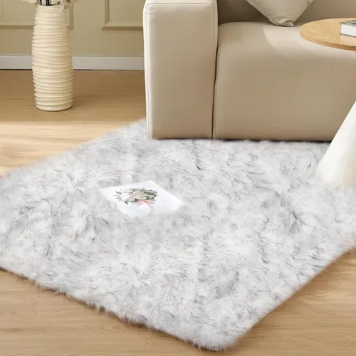 Miniatura 17 de ORINOVA Alfombras de pelo sintético lavable de color gris plateado claro para dormitorio, alfombra de felpa para sala de estar, alfombra