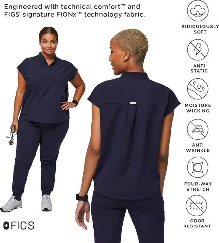 Miniatura 3 de Figs - Uniforme médico de mujer Rafaela, de dos bolsillos, cuello mandarín, ajuste holgado con elásticos suaves.