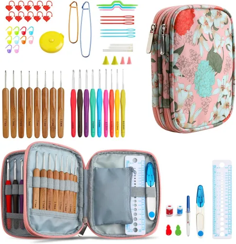 Miniatura 9 de KOKNIT Kit profesional de ganchillo, 9 ganchos de ganchillo ergonómicos de agarre suave, 14 ganchos de ganchillo de aluminio completo con funda