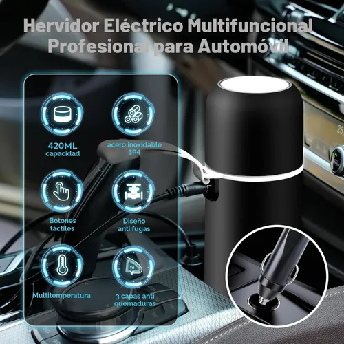 Miniatura 2 de Hervidor eléctrico de viaje, calentador de café de coche de 12 V/24 V, caldera de agua caliente portátil, pequeño calentador de agua caliente