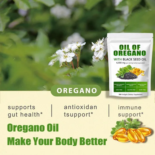 Miniatura 7 de Aceite de orégano con aceite de semilla negra, cápsulas de aceite de orégano orgánico, suplemento puro y natural, apoyo inmunológico Mejora