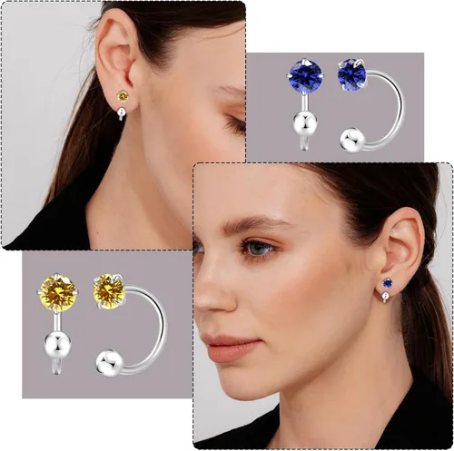 Miniatura 11 de Pequeños aretes de piedra natal natural de 0.118 pulgadas para mujeres, adolescentes y niñas, pequeños aretes de medio aro para cartílago