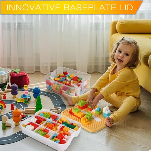 Miniatura 3 de Caja de almacenamiento de juguetes para niños para bloques de construcción apilables de Lego, organizadores de contenedores en miniatura, Claro - Un