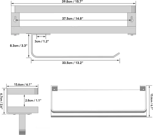 Miniatura 2 de BESy Estantes flotantes de almacenamiento montados en la pared con barra de toallero, soporte para toallas de papel con estante para cocina