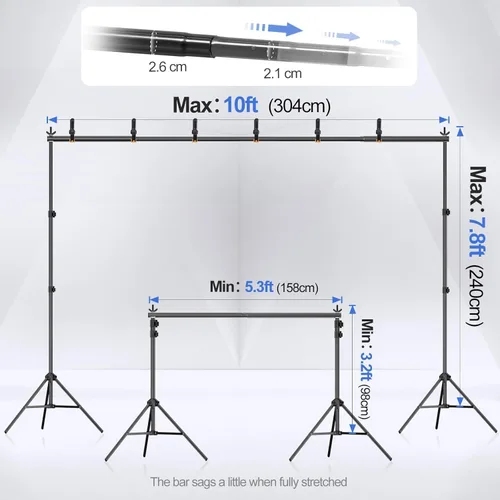 Miniatura 2 de EMART Soporte de fondo de 10 x 7.8 pies (ancho x alto) para estudio fotográfico, kit de soporte de fondo ajustable con 2 barras transversales, 8