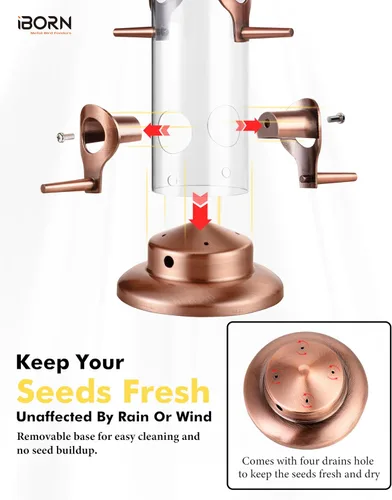 Miniatura 9 de iBorn Comedero de metal para pájaros de cobre cepillado, comedero para pájaros silvestres para colgar al aire libre, acabado de cobre cepillado