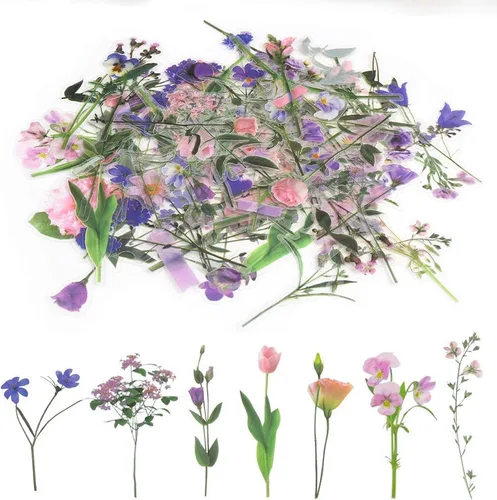 80 piezas de calcomanías de flores naturales para álbumes de recortes, calcomanías autoadhesivas para álbumes de recortes, suministros para diario