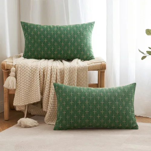 Miniatura 309 de MIULEE - Juego de 2 fundas de almohada decorativas de lino de arpillera navideñas, modernas, estilo campestre, rústicas, tejidas, con textura