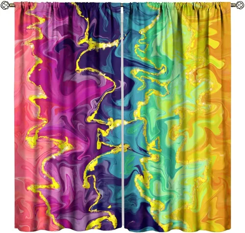 Miniatura 33 de Cortinas opacas abstractas de arco iris, pintura de color arcoíris con gotas, diseño gráfico creativo con bolsillo para barra, para sala de estar