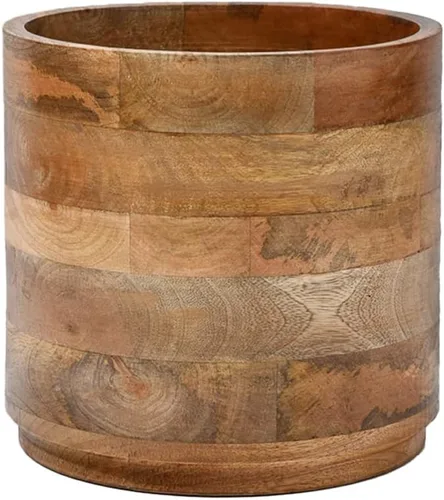 Serene Spaces Living Macetero grande de madera de mango marrón, maceta de madera natural para flores y plantas sintéticas, plantas de interior en