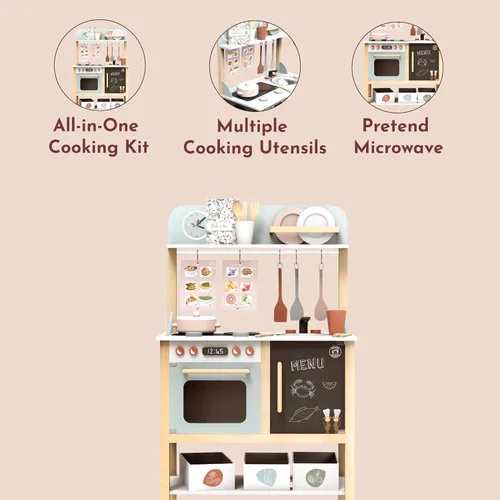 Miniatura 5 de SPEEDY MONKEY Juego de cocina de madera para juego de simulación Juego de cocina para niños de 20 piezas con accesorios de madera para alimentos