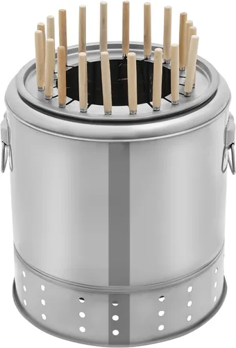 Miniatura 12 de Barbacoa portátil sin humo, parrilla de barril de carbón, parrilla de acero inoxidable envolvente con 28 pinchos para picnic, camping, barbacoa