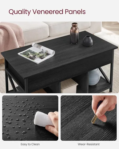 Miniatura 7 de VASAGLE Mesa de Centro con Tapa Elevable, Mesa de Café Elevable con Estante de Almacenamiento, Compartimentos Ocultos y Tapa Elevable, para Sala