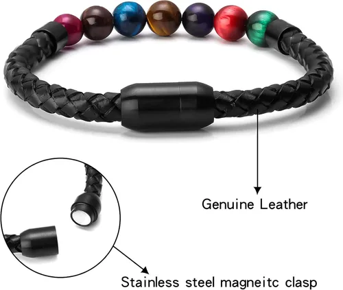 Miniatura 3 de Pulsera de cuentas de cuero genuino con cierre magnético de 8.5 pulgadas