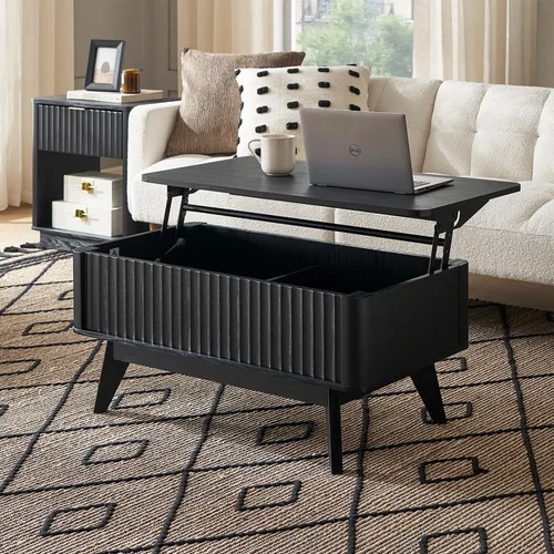 mopio Brooklyn Mesa de Centro con Tapa Elevable para Sala de Estar, Mediados de Siglo, Granja Moderna con Superficie Elevable y Almacenamiento Roble