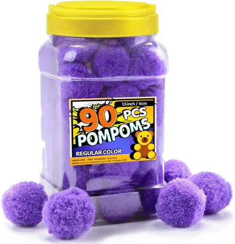 Miniatura 29 de Bundooraking Pompones, 1.5 pulgadas (4cm), 90 piezas bolas grandes multicolor a granel para artes y manualidades, pompones suaves y esponjosos