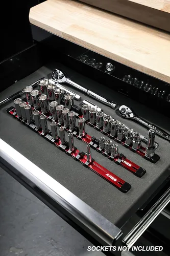 Miniatura 5 de ARES 70204 - Organizador de enchufes de aluminio de 3 piezas, rieles de enchufe de 1/4 pulgadas, 3/8 pulgadas y 1/2 pulgadas con capacidad para 48