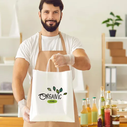 Miniatura 5 de Moretoes Bolsas de papel con asas, 100 unidades de 10 x 5 x 13 pulgadas, bolsas de regalo de papel kraft blancas a granel para compras, venta al por