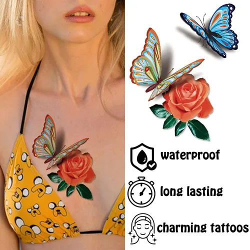 Miniatura 3 de Cerlaza 78 estilos de tatuajes temporales para mujeres adultas, calcomanías de tatuaje de mariposa realistas, tatuajes temporales para mujer