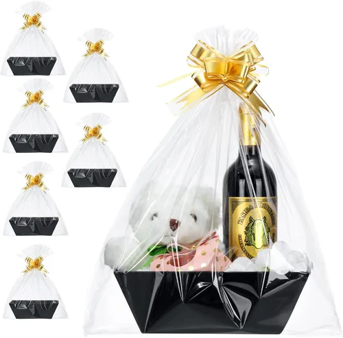 Mimorou Paquete de 6 cestas para regalos vacías para llenar, kit de cesta de regalo vacía de papel kraft a granel con asa, 6 bolsas para envolver,