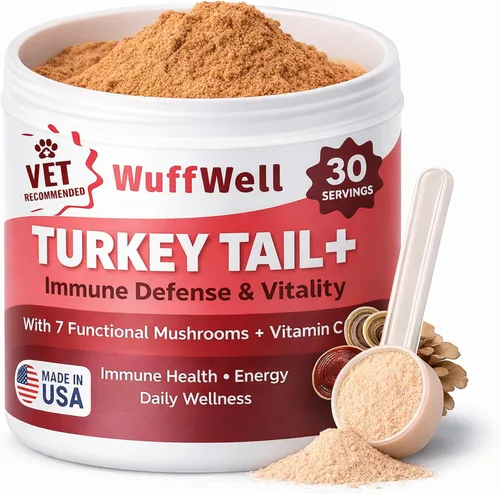 WuffWell Suplemento de hongos de cola de pavo para perros, hongos de apoyo inmunológico, suplementos de hongos para perros para la salud, cola de