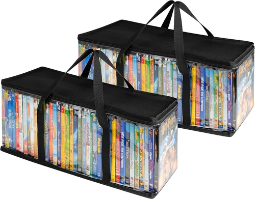 Miniatura 17 de Stock Your Home Bolsas de almacenamiento de DVD (Set de 4) Organizador de medios para DVDs, CDs, Discos Blu Ray, Estuches de películas, Cajas VHS
