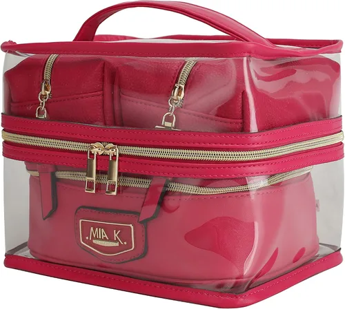 MKF 4PCS elegante bolsa de cosméticos portátil maquillaje viaje organizador caso, Emma Fucsia