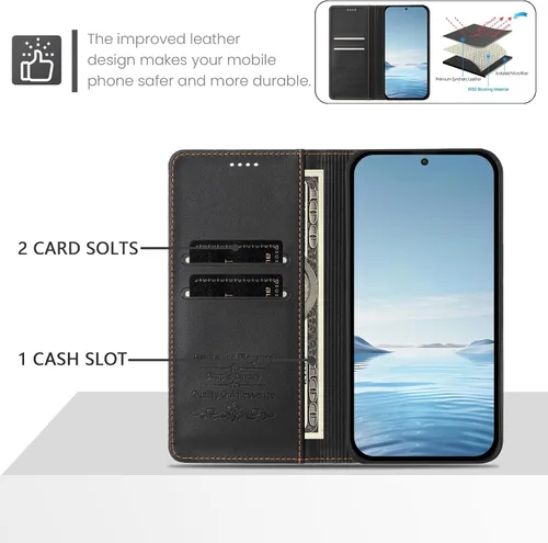 Miniatura 7 de Funda compatible con Tecno Spark Go 1 / 1S / Spark Go 2025, compatible con Tecno Pop 9 4G 【Bloqueo RFID】【Tarjetero con cierre magnético】 Marrón