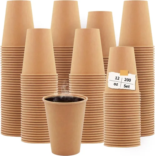 Vasos de papel kraft de 12 onzas, 200 unidades, desechables para bebidas de café frío y caliente, para picnic y vida cotidiana, oficina y viajes,