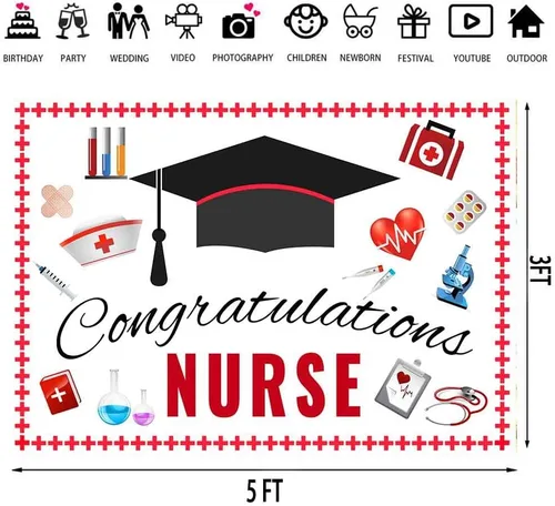 Miniatura 3 de Fondo de graduación para enfermera, fondo de fiesta de enfermera, hospital, enfermera, médico, fiesta, RN, escuela de medicina, suministros