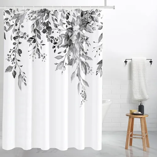 Miniatura 40 de Tititex Spun Sugar - Juego de cortinas de ducha de eucalipto azul claro, hojas de acuarela brillantes en la parte superior, decoración floral