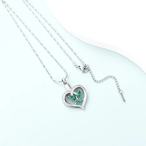 Miniatura 54 de Imrsanl Collares de urna de mariposa para mujeres y niñas, joyería de cremación con piedra natal, colgante para cenizas humanas, medallón
