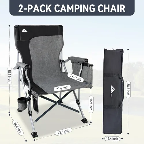 Miniatura 2 de Ablazer Paquete de 2 sillas de campamento para adultos, cada una soporta 350 libras, silla plegable de gran tamaño con soporte para tazas, soporte