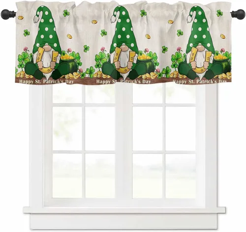 Miniatura 17 de Cenefas de gnomo de invierno para cocina, cafetería, cenefa de ventana de pino nevado de Navidad, cortinas cortas de copo de nieve azul, 60 x 18