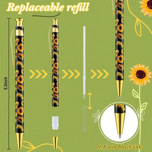 Miniatura 2 de Yexiya 1 Pieces Sunflower Pens Ballpoint Click Ball Pens Reusable Retractable Journaling Sunflower Party Favors Black Ink Medium Point 1.0 mm Gift