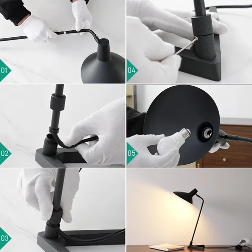 Miniatura 5 de Lámpara de escritorio industrial moderna de metal de 22 pulgadas, cuello ajustable (4000 K) con interruptor ajustable, ideal para oficina