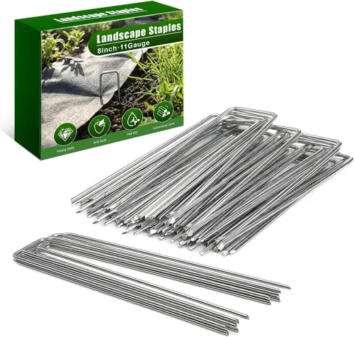Miniatura 9 de HOOPLE Grapas de Paisaje de 15 cm Calibre 11 Galvanizadas, Estacas para Decoraciones al Aire Libre, Grapas Antióxido para Tela de Barrera de Malas