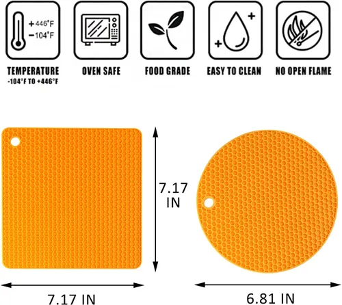Miniatura 2 de Paquete de 2 alfombrillas de silicona para salvamanteles, almohadillas calientes, antideslizantes, aislantes, para la cocina del hogar (naranja)