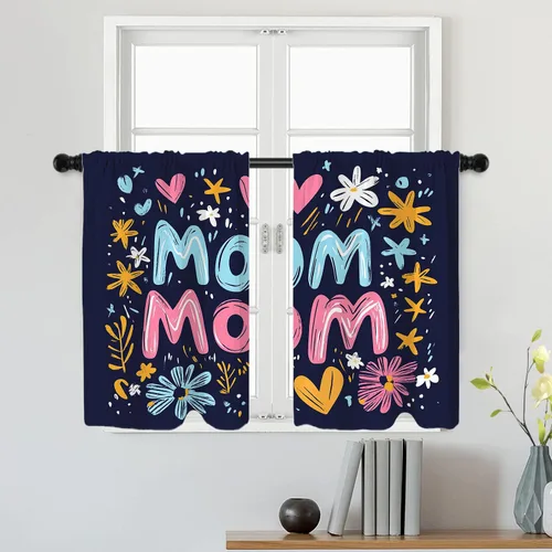 Miniatura 181 de Batmerry Silueta de hombre y niño, marco en forma de corazón con figuras, tratamiento de ventana, cortina corta de cocina multicapa de poliéster