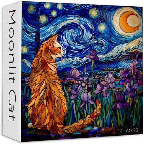 Miniatura 12 de Rompecabezas de gato para adultos, 1000 piezas, rompecabezas de arte abstracto de animales de fantasía, colorido y divertido rompecabezas de gato