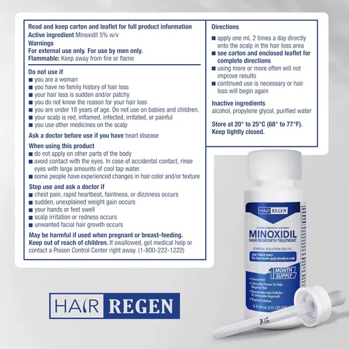 Miniatura 9 de Hair Regen Minoxidil líquido para hombres 5% – Solución tópica avanzada para el crecimiento – Tratamiento de crecimiento para hombres pérdida