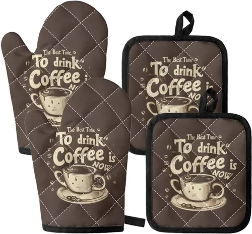 Miniatura 9 de UNICEU Juego de 4 manoplas de horno personalizadas y soportes para ollas, decoración de cocina, guantes protectores personalizados para hornear