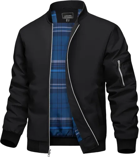 TACVASEN Chaqueta bomber para hombre, con forro a cuadros, casual, cortavientos, elegante, ligera, para otoño, primavera, chaquetas resistentes al