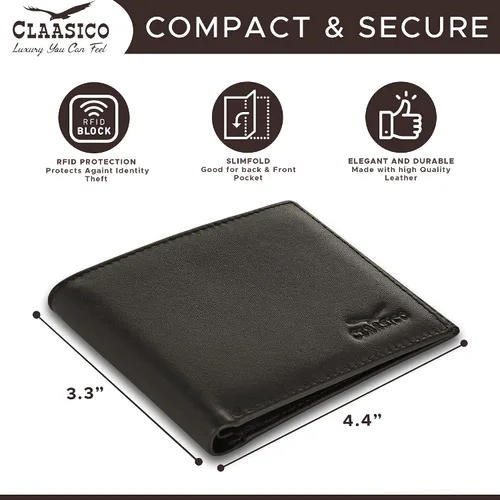 Miniatura 5 de Cartera para hombre, billetera RFID delgada de piel auténtica, regalo para hombres empaquetado en una elegante caja de regalo