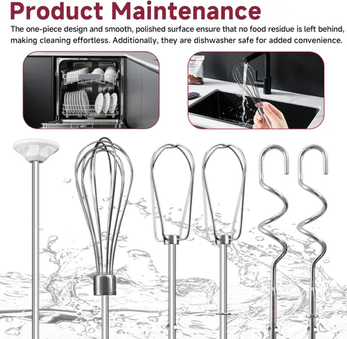 Miniatura 5 de Batidor de mano para batidora de mano Kitchenaid KHM3 KHM5 KHM7 KHM9, incluye batidor, varilla de mezcla y gancho para masa, accesorios de batidora