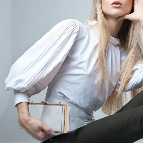 Miniatura 4 de WJCD - Bolso de mano de acrílico transparente para mujer, bolso de hombro con correa de cadena de dorada desmontable