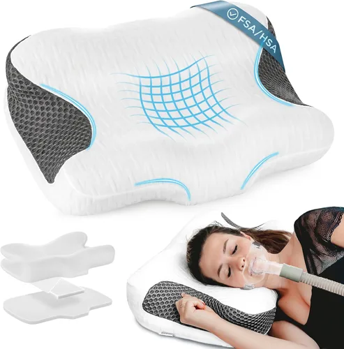 Elviros Almohada CPAP para dormir, HSA/FSA ergonómica de altura ajustable, soporte de cuello de espuma viscoelástica para usuarios de CPAP con apnea